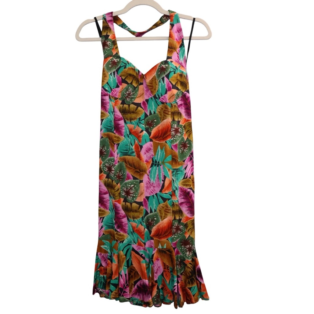 Vintage 90s Erika’s Place tropical halter dress. Size Small.